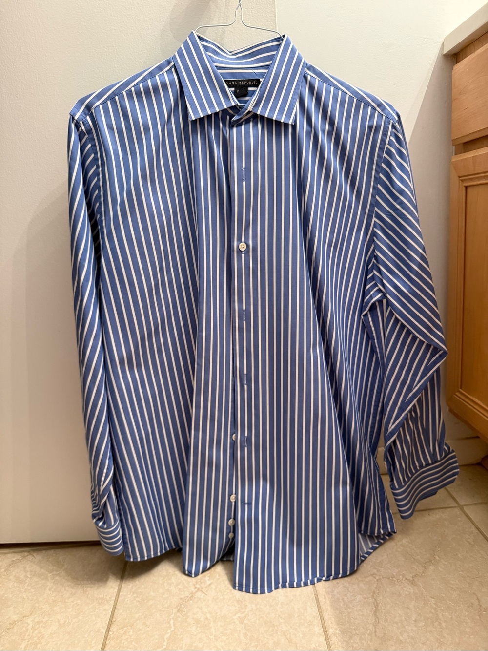 Banana Republic Blue and White Vertical Stripe Dress Shirt